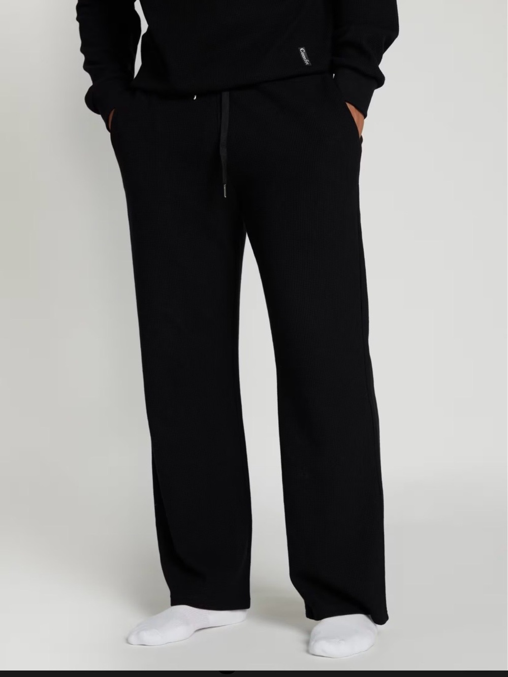 Comfrt Lounge Waffle Drawstring Wide Leg Pants Size Large Black Unisex
